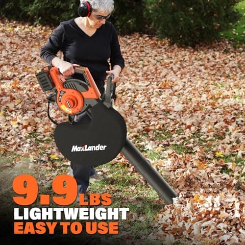 MAXLANDER Cordless Leaf Blower & Vacuum with Bag, 3-in-1 Brushless Battery Powered Leaf Vacuum Mulcher 40V 170MPH 360CFM 5 Speeds Leaf Blowers for Lawn Care 2x4.0Ah Battery & Charger Included