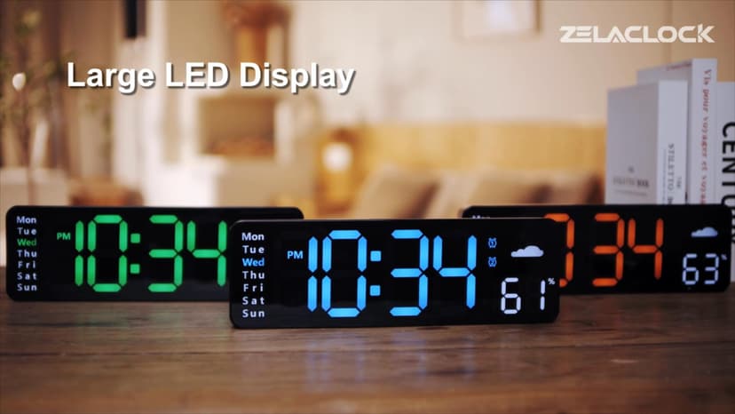 Digital Wall Clock, Digital Clock Large Display with Remote Control, Corded LED Alarm Clocks with Date, Week, Temp, Humidity, Auto DST, Countdown, for Living Room Bedroom Classroom Office (Blue)