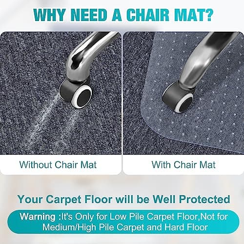 Office Chair Mat for Carpets, 48"x 36" Heavy Duty Clear Plastic Floor Protector, Non-Slip Computer Desk Chair Mat for Low Pile Carpeted Floors, Smooth Rolling Carpet Chair Mat for Home Office