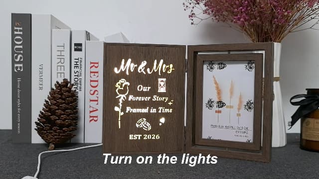Bridal Shower Gifts for Bride Groom, Wood Wedding Photo Frames 4x6 for 2 Pictures EYITUPC Rotating Light Up Mr Mrs 2026 Wood Frame Bridal Shower Wedding Gift B0G1Y2DY35