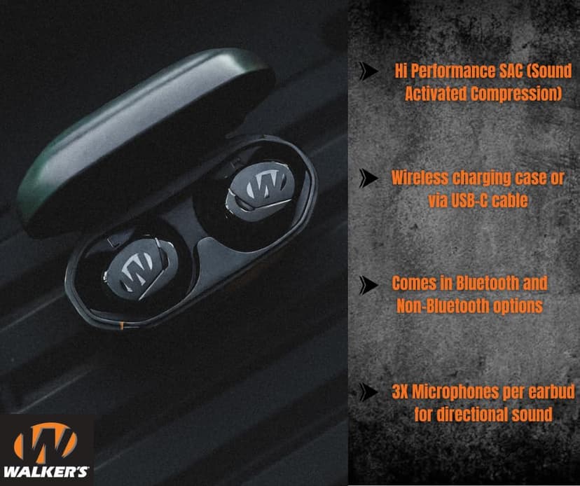 Walker’s Suppressor Bluetooth Earbuds – 25dB NRR Hearing Protection with HD Sound, 36-Hour Battery, Waterproof Design