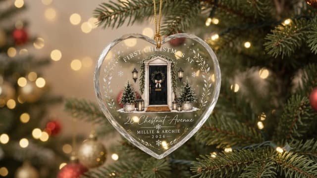 Personalized First Christmas in Our New Home Ornament, Custom Glass Christmas Ornament with Name and Address, New Homeowner Housewarming Gift, Couple Family Keepsake Xmas Tree Decoration/3 B0HK84RH1L