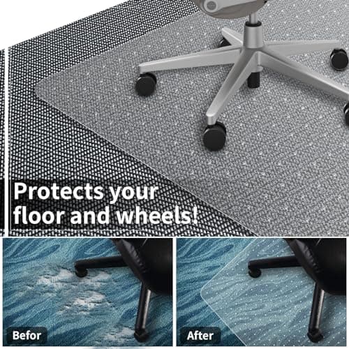 Office Chair Mat for Carpeted Floor, 63"x51" Clear Desk Mat for Carpet Large Protector Floor Mat On Low Pile Carpets, Easy Glide Rolling Plastic Floor Mat, Computer Chair Mat for Home Office