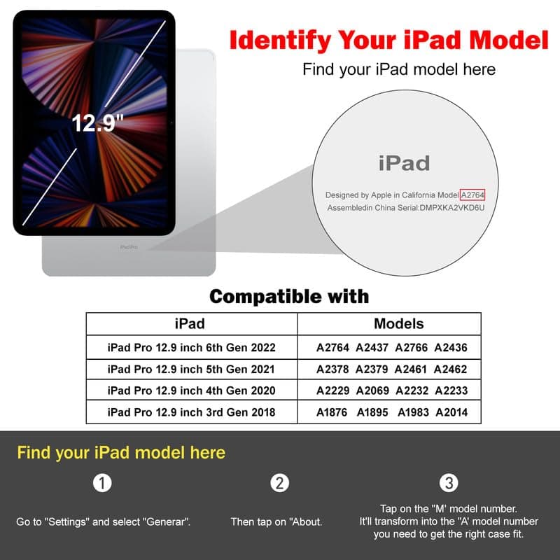 Leather Cases for IPad Pro 12.9 Case 6th/5th/4th/3rd Generation - Protective Multi-Angle Folio with Pencil Holder & Pocket - Auto Wake/Sleep, Premium PU Leather Cover - Brown