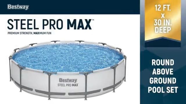 Bestway Steel Pro MAX 12' x 30" Above Ground Pool, Round Metal Frame Outdoor Swimming Pool Set with Filter Pump & Type III A/C Cartridge, Gray