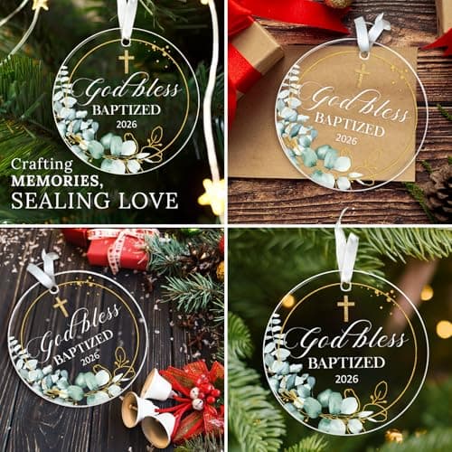 Christening Gifts For Baby Boys, Girls, Godson, Goddaughter - God Bless Baptized Ornament 2026 - Acrylic Xmas Keepsake Decor HEXMOZ Baptism Gifts for Boys, Girls, Women, Men, Adults B0DP1RL74V