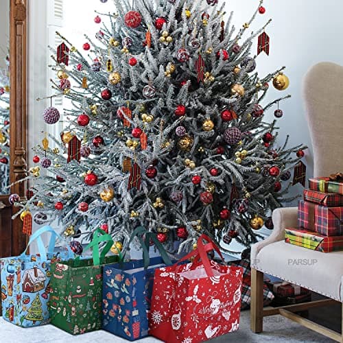 PARSUP 8PCS Christmas Gift Bags, Non-Woven Christmas Bags with Handles, Treat Tote for Gifts Wrapping Shopping, Xmas Party Supplies