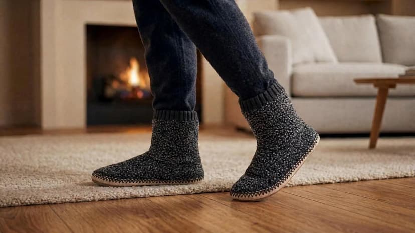 Textured knit upper, fuzzy lining, ankle-high coverage and cushioned insole for cold floors; machine washable cosyone1997 Boot Slippers for Men Indoor Non Slip Soft Sole B0C5F5SNB7