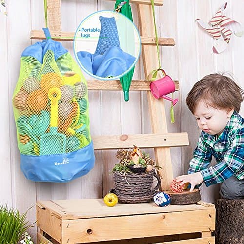 EocuSun Large Mesh Beach Bag Tote Durable Sand Away Drawstring Beach Backpack Swim and Pool Toys Balls Storage Bags Packs, Stay Away from Sand and Water, Toy Not Included