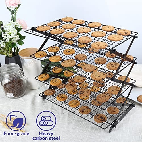 Geesta 2/3/4-Tier Upgraded Collapsible Cooling Rack with Adjustable 3 Setting Design Stackable Roasting Cooking Drying Wire Cooling Rack for Cookies Baking Gifts for Women B08BL5MP3Z