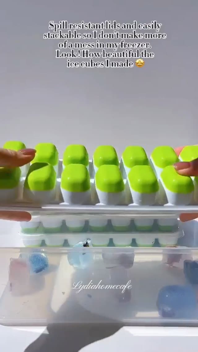 DOQAUS Ice Cube Tray with Lid and Bin - 4 Pack Silicone Ice Cube Trays for Freezer, Stackable Ice Bucket Kits with Storage Container & Scoop for Kitchen, RV, Cocktail, Coffee