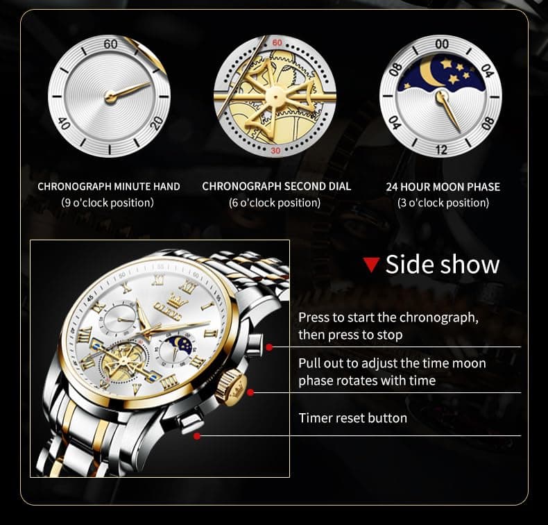 OLEVS Watches Men Waterproof Luxury Big Face Mens Watch Stainless Steel Quartz Analog Dress Watches for Men Luminous Multifunction Man Watch Relojes De Hombre