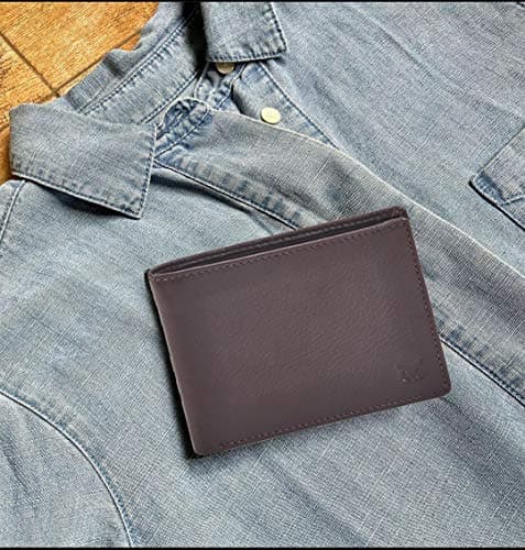 Wise Owl Accessories Real Leather Mens Bifold Wallet RFID Blocking Slim Minimalist Front Pocket - Thin & Stylish with ID Window in Gift Box (Nappa, Chocolate)