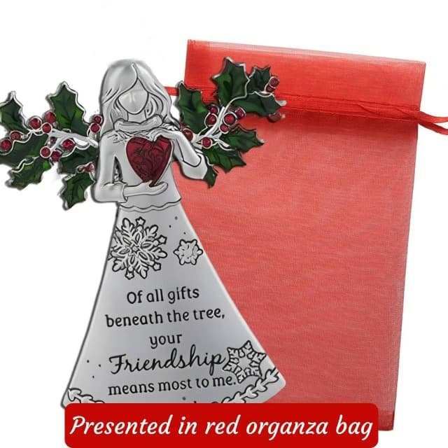 Friends Angel with Holly of All Gifts Beneath The Tree, Your Friendship Means The Most to Me Ornaments Christmas Tree Décor Gifts from Best Friend Presented in a Red Christmas Bag n Gift Box