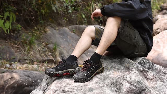SHULOOK Men's Waterproof Hiking Shoes Lightweight Anti Slip Outdoor Ankle Boots Breathable Hike Trekking Trails Shoe