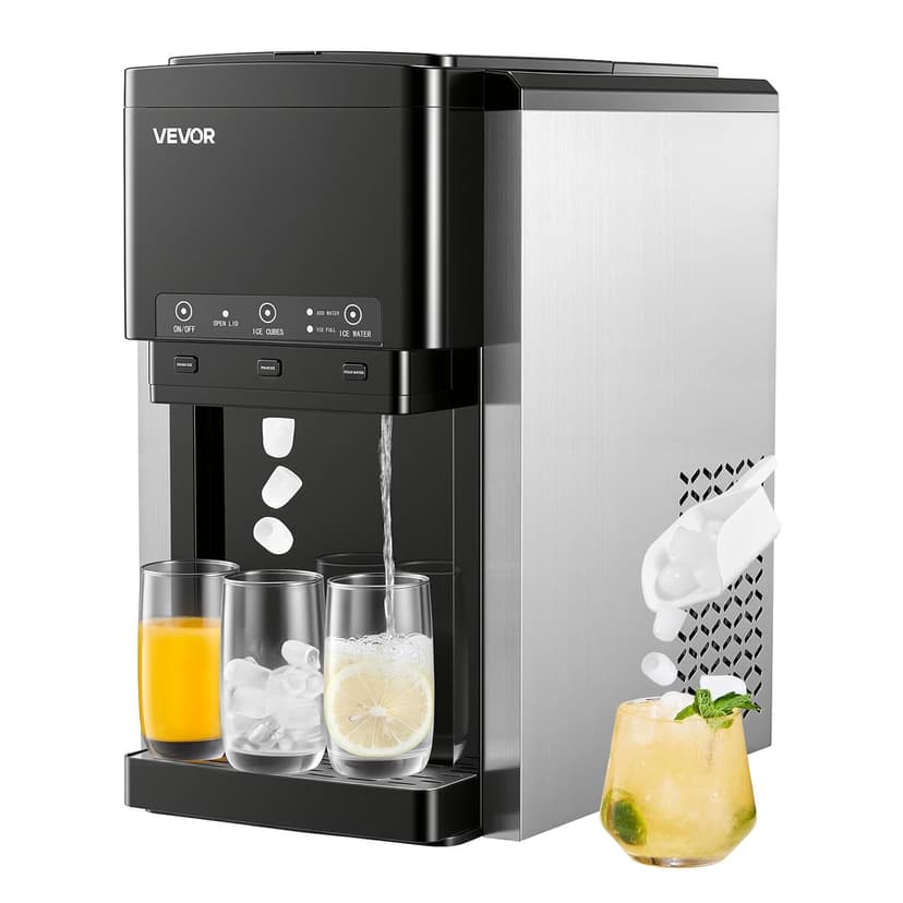 VEVOR Water Dispenser with Ice Maker, 3-in-1 Countertop Water Dispenser, 35 LBS/24H, 12 Cubes/7 Min Fast Ice Making with 4 LBS Storage, Bullet/Crushed ICES & Cold-Water, for Home, Kitchen, Party