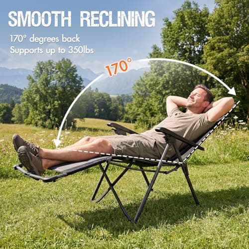 Portal Portable Zero Gravity Chair, Lounge Chair Outdoor Oversized Zero Gravity Chair Folding Lounge Chair with Adjustable Pillows and Cup Holder for Poolside Backyard and Lawn, Support 350lbs