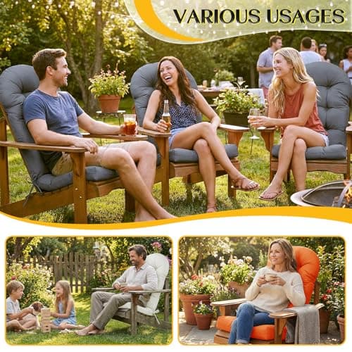 MAGIC ELEPHANT Adirondack Chair Cushion, Memory Foam Outdoor Chair Cushion, Water-Repellent Thick High Back Patio Rocking Chair Pad Seat Cushion Replacement (Gray)