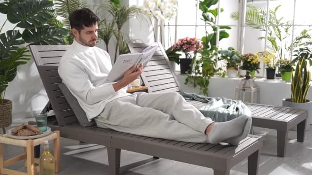 Nestl Patio Chairs - Grey Chaise Lounge Chair Outdoor, 5-Position Adjustable Sun Tanning Chair, Waterproof Pool Lounge Chairs Set of 2, Reclining Lawn Chair, Lightweight Outdoor Lounge Chairs