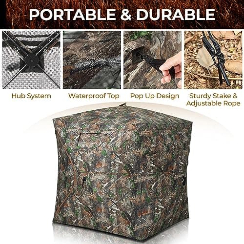 HUNTSEN Hunting Blind 270 Degree See Through Ground Blind - 2-3 & 3-4 Person Pop Up Deer Blind for Hunting with Carrying Bag - 300D Reinforced Portable Durable Blind for Turkey and Deer