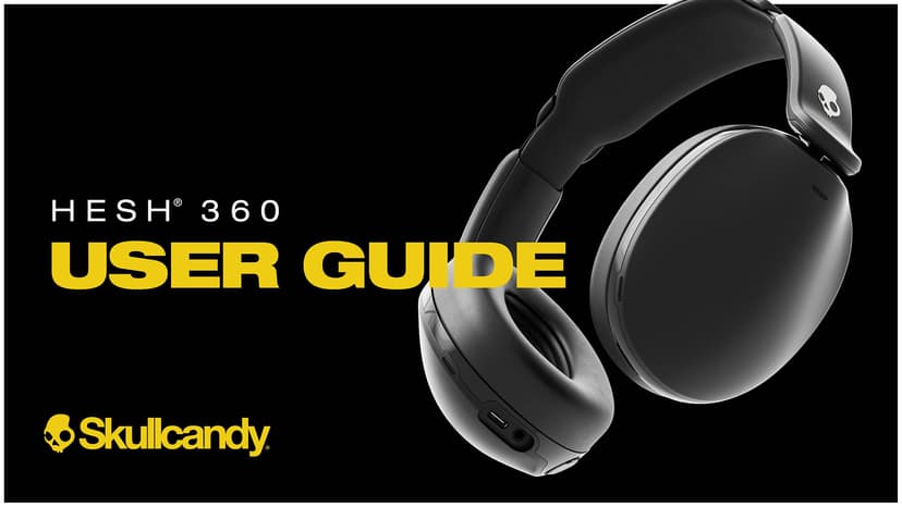 Skullcandy Hesh 360 Wireless Over-Ear Bluetooth Headphones, Up to 100 Hours Battery, Noise Isolating Fit, Flat-Folding Collapsible Design, Microphone iPhone Android - True Black