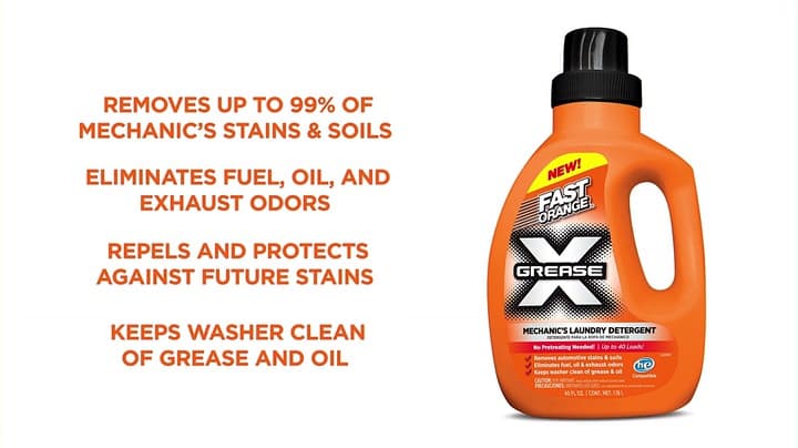 Fast Orange 22340 Fast Orange Grease X Mechanic's Laundry Detergent Liquid, 40 Fl. Oz. Stains, Soils & Odor Eliminator for Clothes, Heavy Duty Formula & Degreaser to Deep Clean Active Wear Clothing