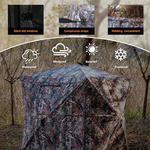 Hunting Blind - 2-3 Person & 3-4 Person 360 Degree See Through Ground Blinds for Hunting Deer and Turkey, Pop Up Deer Blind with Diamond-Shaped Door, Mud Flap, Portable Carry Bag