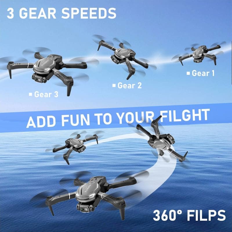 FLYVISTA Cool Mini Drone with Camera for Kids Adults Beginners, 1080P FPV Camera Remote Control Drone for Kids with 2 Batteries, One-Click Take Off/Landing, Altitude Hold, Headless Mode, 360° Flips, 3-Gear Speeds , Emergency Stop, Toys Gifts for Adults Beginner and Kids