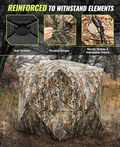 Hunting Blind 360° Silent See Through Blind with Swing Door, 2-3 Person Pop Up Ground Blind with Carrying Bag, Portable Hunting Tent for Deer & Turkey Hunting