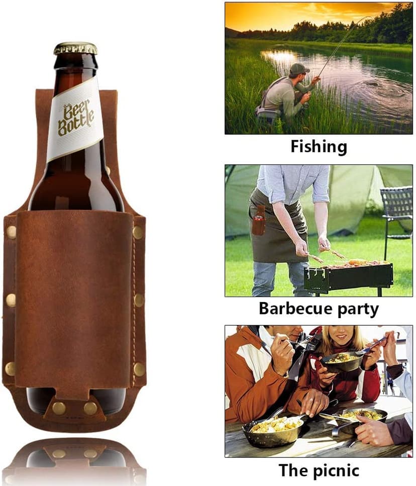Beer Holder,Leather Beer Holster Bottle Holders,Beer Belt Holder Beer Gifts for Men,BBQ/Grilling Gifts for Men Father Day Christmas Gifts,Cool Beer Accessories as Cowboys Gift Holster,Gadgets for Men