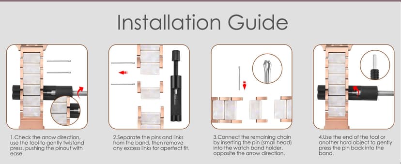V.R.HOPE Apple Watch Band for Women 38mm 40mm 41mm 42mm Fashion Rose Gold Stainless Steel Metal Strap with Resin Inlay, Fashion Bracelet Compatible with iWatch Series 11/10/9/8/7/6/5/4/3/2/1/SE (Fluorescent White+Rose Gold)