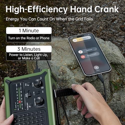AM FM NOAA Weather Radio Battery Operated with 2-Mode LED Flashlight Cell Phone Charger Dual Outputs SOS Solar Radio Emergency Hand Crank 12000mAh with Clear Signal B0F4QW1PP1