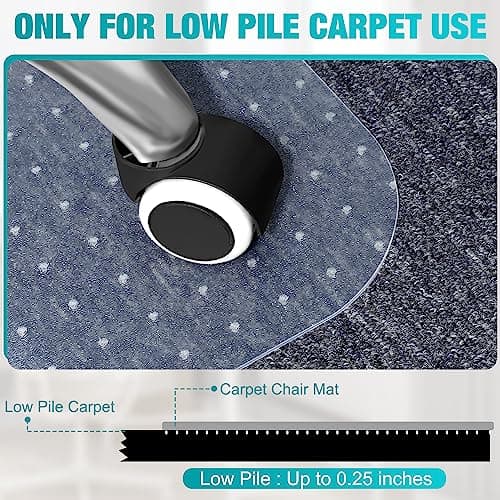 Office Chair Mat for Carpets, 48"x 36" Heavy Duty Clear Plastic Floor Protector, Non-Slip Computer Desk Chair Mat for Low Pile Carpeted Floors, Smooth Rolling Carpet Chair Mat for Home Office