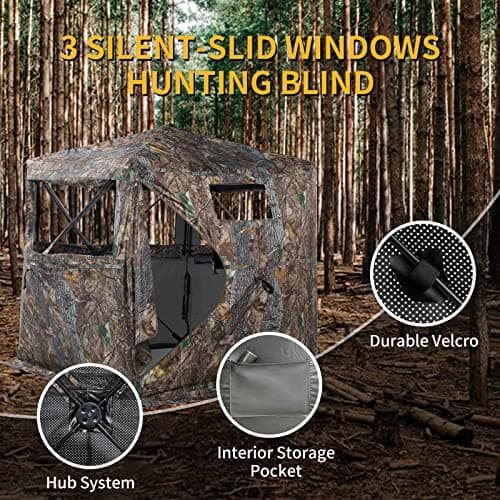 FUNHORUN Hunting Blind 270/360 Degree See Through Ground Blind with Carrying Bag, 2/3/4 Person Pop Up Camouflage Tent Portable Concealed Shelter