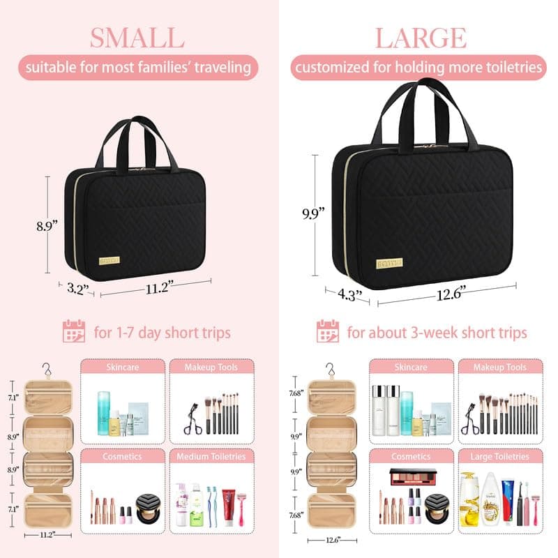 Big Compartment, Waterproof Travel Accessories, Makeup Organizer Cosmetic Bag for Cruise, Gift, Road Trip, Vacation, Medium HOTOR Hanging Travel Toiletry Bag Women Men Essentials Black B0CMLFBTHK