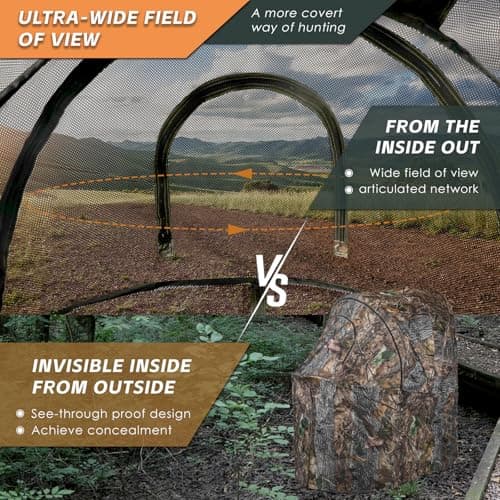 FUNHORUN Hunting Chair Blind, 1/2 Man One-Way See Through Ground Blind, Portable 1/2 Person Camouflage Chair Tent with Carrying Bag