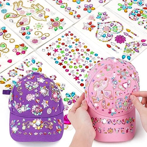 DIY Gem Baseball Cap Craft Kit: Design Your Own Hats with Unicorn Stickers, Adjustable Kids Baseball Caps, Trendy Tween Gifts Toys for Girls Age 4-12 Years Old, Birthday Christmas Art Supplies B0CJLKHB5Q