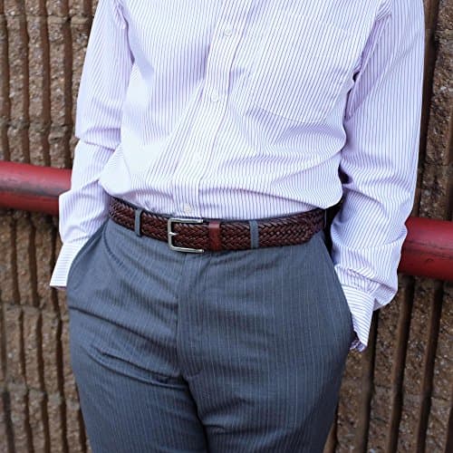 Falari Men's Braided Belt 100% Genuine Leather Stainless Steel Buckle 35mm