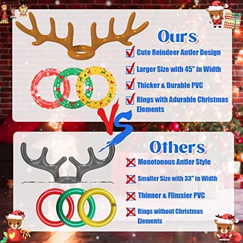 Christmas Games Decorations, Inflatable Reindeer Antler Ring Toss Game, Stocking Stuffers for Men Women Kids Teens Adults, Christmas Party Games Fun Xmas Gifts Carnival Holiday Family
