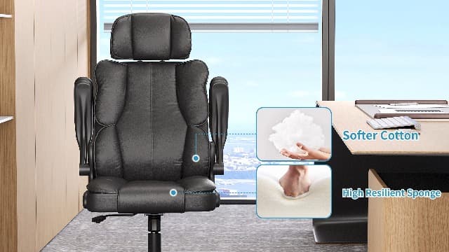Kensaker Executive Leather Office Chair, Computer Chair with Thick Cushion & Lumbar Support, Ergonomic Desk Chair with Adjustable Headrest & Armrests,Black