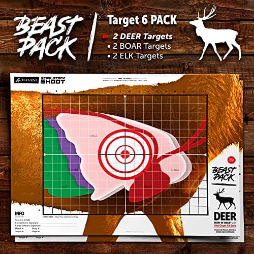 MASANI Beast Pack - Life Size Deer, Elk, and Boar Paper Shooting Targets - Indoor/Outdoor, Backyard Range Fun for All BB Gun, Pistol, Rifle, Crossbow, Archery, Pellet and Airsoft Guns - 19 x 25 Inch
