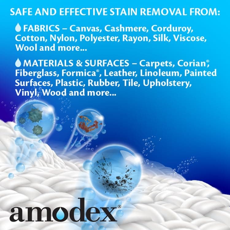 Amodex Ink & Spot Remover for Clothes, Leather and Skin - Removes Ink, Ballpoint, Sharpie, Grease and More, Works on Set-in Stains, Gentle but Powerful, 4oz/120ml Bottle