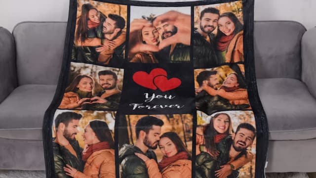 Ships Next Day Custom Blanket with Picture Text Personalized Throw Blanket Photo Collage Blankets Customized Birthday Gifts for Couple Girlfriend Boyfriend Family Kids Friends Pet B0DGFW5HP4