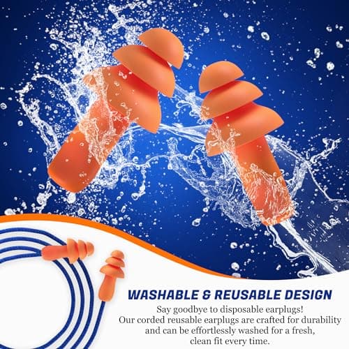 Quality Reusable Earplugs 100 Pair - 25dB Corded Silicone Ear Plugs for Shooting Construction Work Ear Plugs Motorcycle Range Hunting Hearing Protection Ear Protection for Mowing Earplugs Reusable