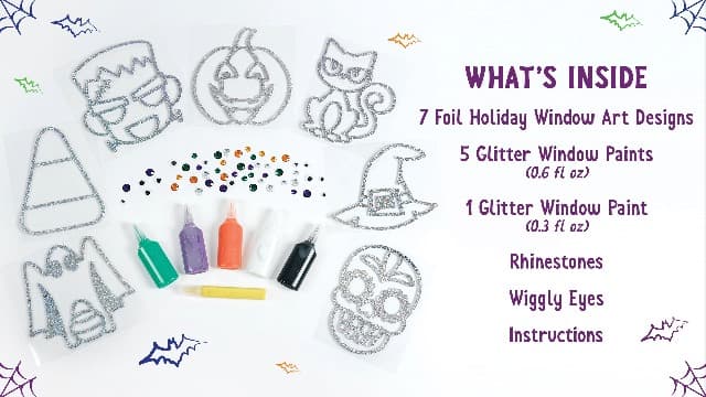 Creativity for Kids Halloween Window Art Kit | Create 7 Spooky Suncatchers with Paint, Rhinestones & Wiggly Eyes | DIY Craft Kit for Kids | Fun for Parties, Gifts & Seasonal Décor (Ages 6+)