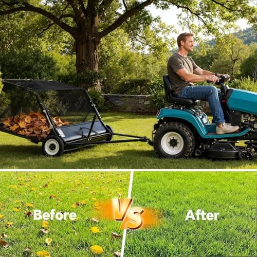KARHDIR 52 in Tow Behind Lawn Sweeper, 26 cu.ft. Large Yard Sweeper, Adjustable Sweeping Height, Heavy Duty Leaf & Grass Collector with Dumping Rope, Pull Behind Sweepers for Debris Grass Clippings