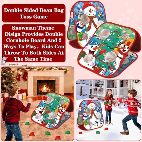 Christmas Party Games for Kids Adults, Bean Bag Toss Game Toys Double-Sided Foldable Cornhole Board with 8 Score Hole Christmas Theme Family Party Supplies Gifts for Carnival Yard Indoor Outdoor