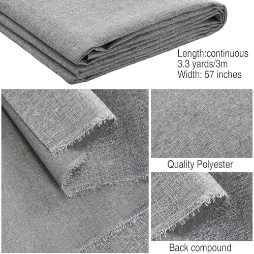 VitalCozy Grey Faux Linen Fabric 57 Inch x 3.3 Yard Grey Cover Fabric by The Yard for Sofas, Chairs, Box Spring Foundations, Conceals Frame and Staples Inside Furniture, DIY Craft Project