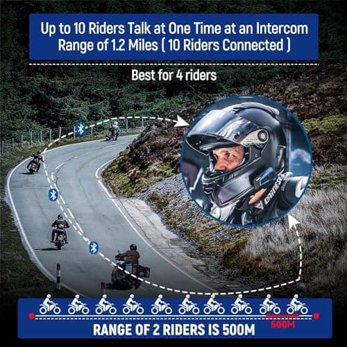 LEXIN B4FM Motorcycle Bluetooth Headset, 10 Riders Helmet Bluetooth Intercom, Universal IP67 Communication Systems with Music Sharing, Noise Cancellation, FM Radio, Fit for Snowmobile, 2 Pack