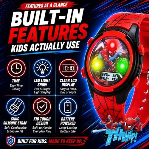Marvel Spider-Man Kids Watches – Digital Display, Interactive Features, Adjustable Strap, Vibrant Spider-Man Graphics, Durable for Active Kids B073VBBX59